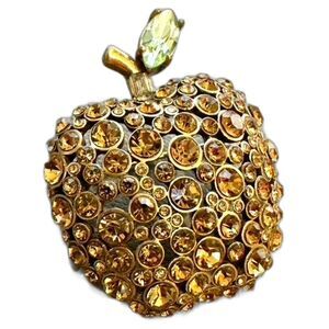 Banana Republic amber orange Crystal Encrusted Apple Brooch Pin BR